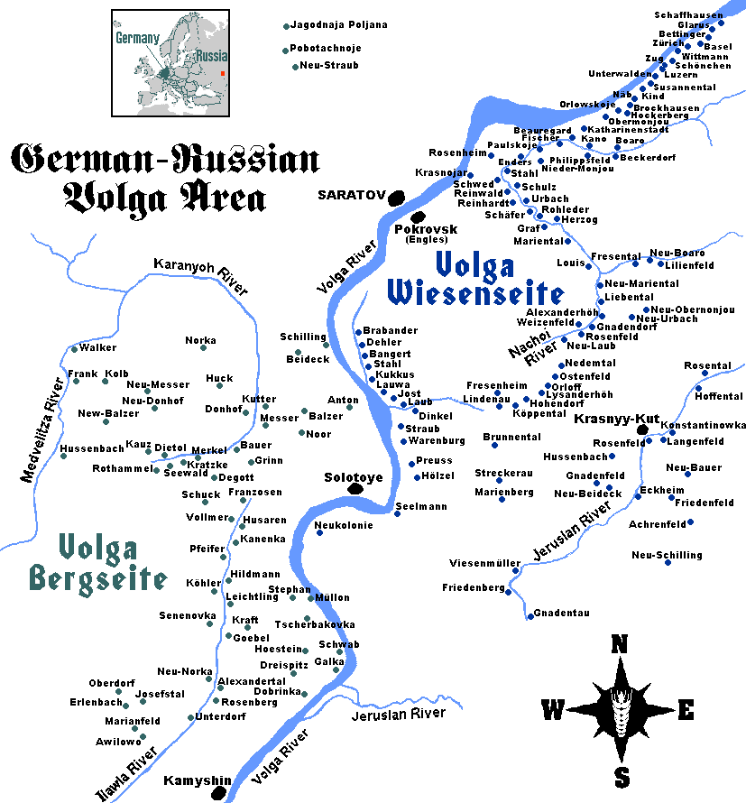 Región de Los alemanes del Volga, con inexactitudes en los emplazamientos.