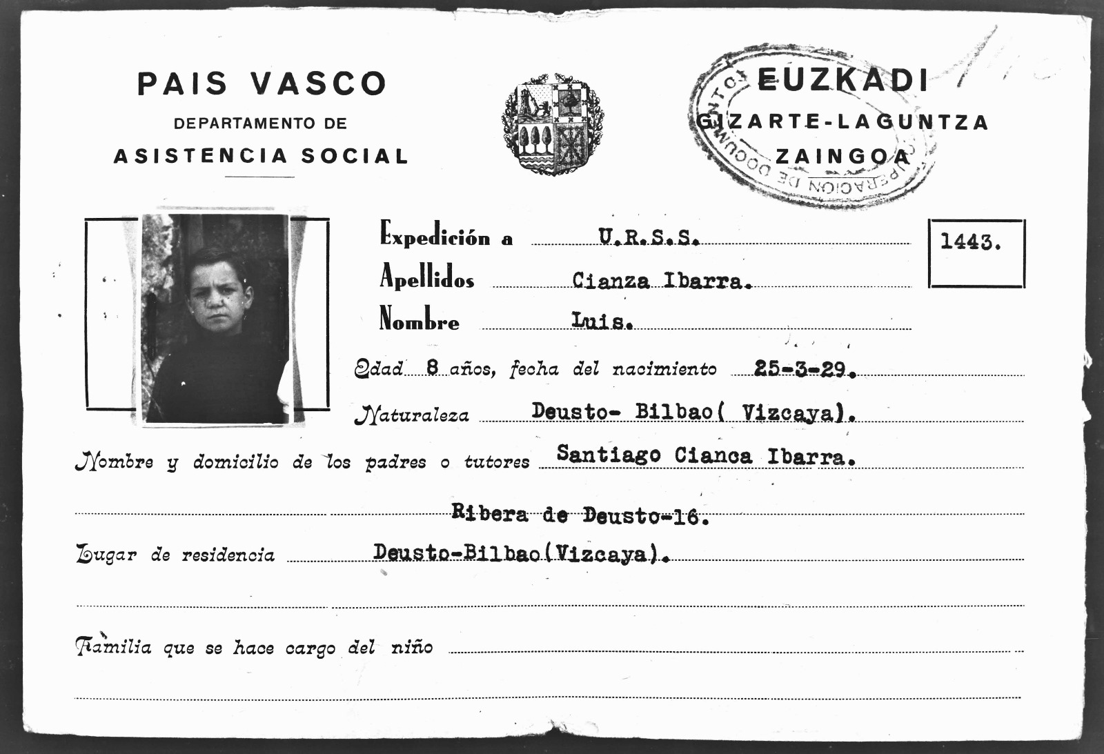 Luis Cianca, ficha 1937